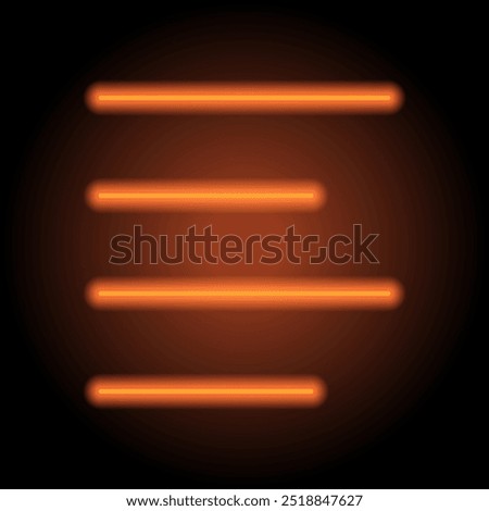 Text alignment icon vector. Flat design. Orange neon on black background.ai