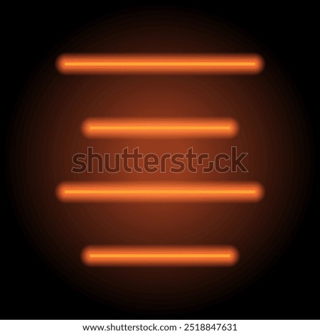 Text alignment icon, vector. Flat design. Orange neon on black background.ai