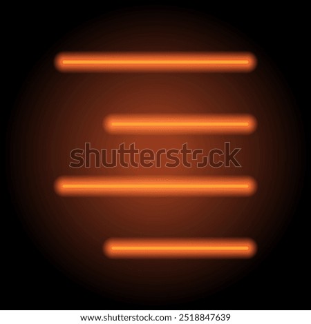 Text alignment simple icon vector. Flat design. Orange neon on black background.ai