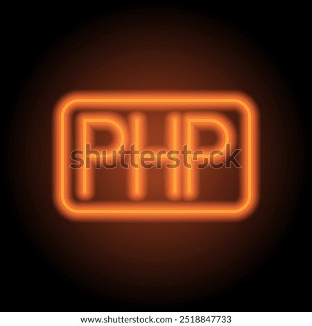 PHP simple icon vector. Flat design. Orange neon on black background.ai