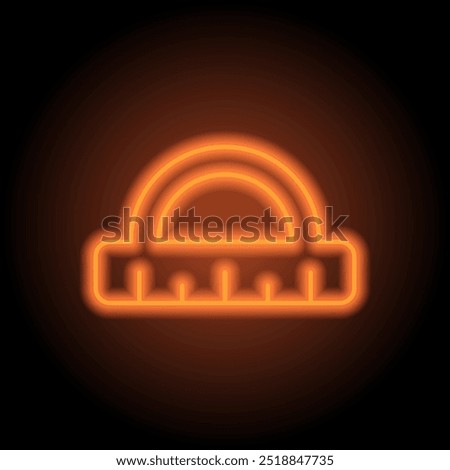 Protactor, ruler simple icon vector. Flat design. Orange neon on black background.ai