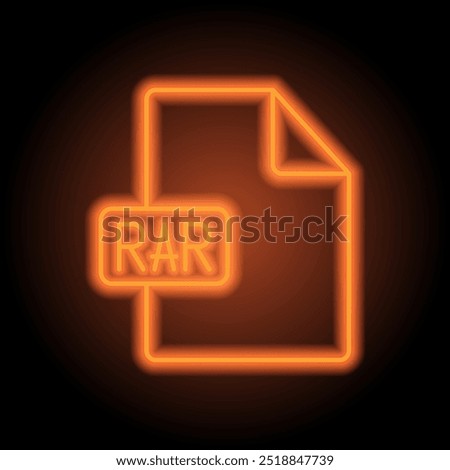 RAR file simple icon vector. Flat design. Orange neon on black background.ai