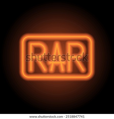 RAR simple icon vector. Flat design. Orange neon on black background.ai