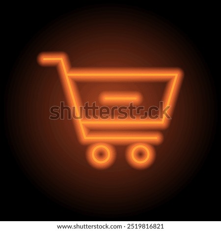 Shopping cart, minus simple icon vector. Flat design. Orange neon on black background.ai