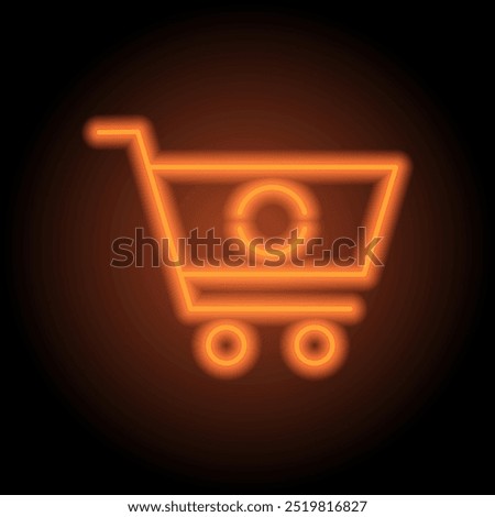 Shopping cart, refresh, loading simple icon vector. Flat design. Orange neon on black background.ai