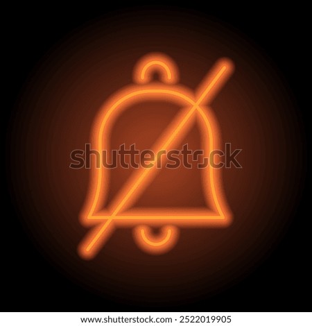 Mute notifications, silent, no sound, no bell simple icon vector. Flat design. Orange neon on black background.ai