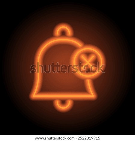 Mute notifications, silent, no sound, no bell logo simple icon vector. Flat design. Orange neon on black background.ai