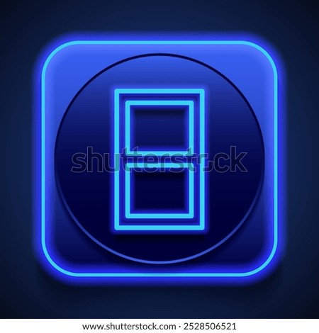 Number eight, numeral simple icon vector. Flat design. Blue neon style on button. With shadow.ai