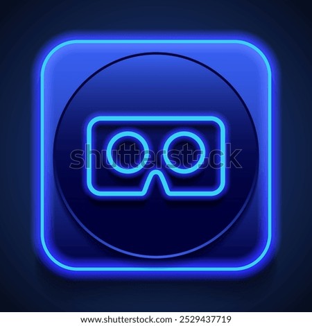 Vr cardboard simple icon. Flat design. Blue neon style on button. With shadow.ai