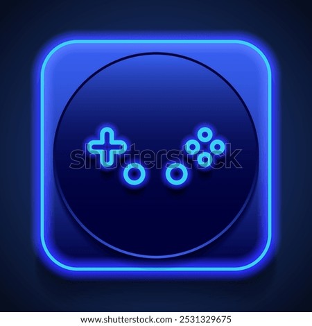 Gamepad buttons simple icon vector. Flat design. Blue neon style on button. With shadow.ai