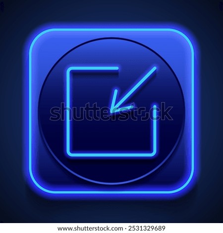 External link simple icon, vector. Flat design. Blue neon style on button. With shadow.ai