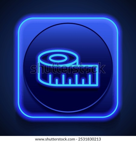 Measure simple icon vector. Flat design. Blue neon style on button. With shadow.ai