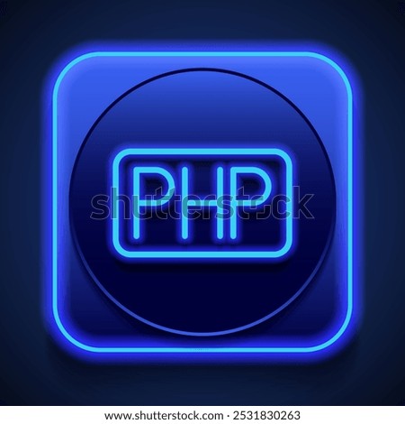 PHP simple icon vector. Flat design. Blue neon style on button. With shadow.ai