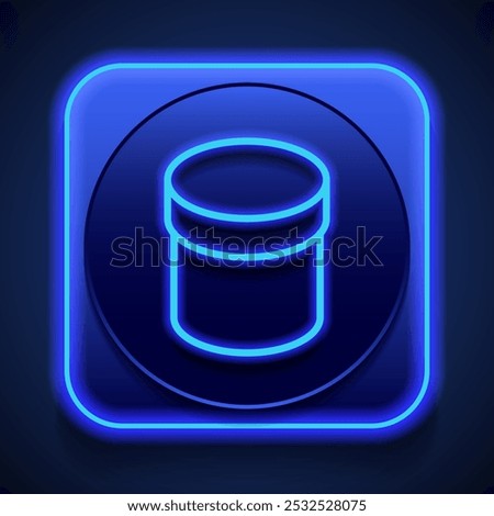 Box round simple icon vector. Flat design. Blue neon style on button. With shadow.ai