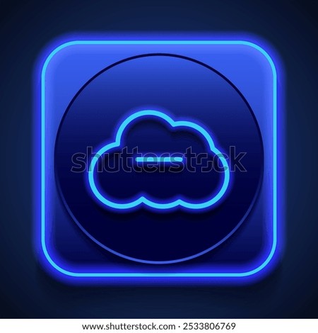 Remove, cloud simple icon vector. Flat design. Blue neon style on button. With shadow.ai