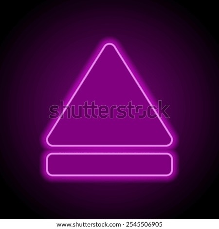 Eject simple icon vector. Flat design. Purple neon on black background.ai