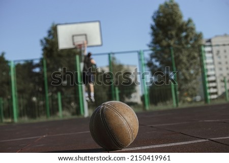 Similar – Image, Stock Photo Anonymous sportsman jumping on trial bike during workout