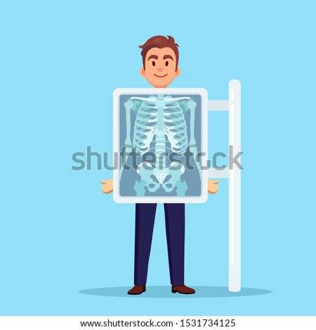 X-ray machine for scanning human body. Roentgen of chest bone. Medical examination for surgery. Vector flat design 