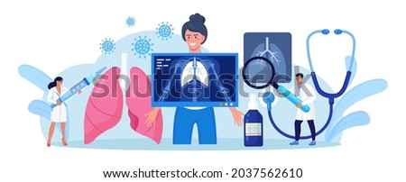 Fluorography and x ray scanning of patient. Doctor doing chest x-ray screening. Radiologist doing lungs checkup procedure, analysing fluoroscopy images, roentgen photography, chest radiography