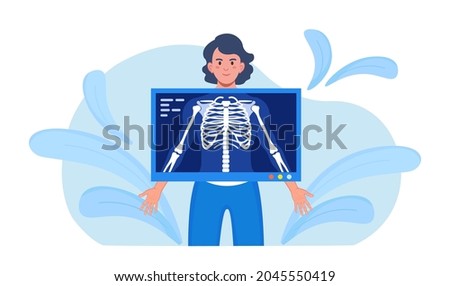 X-ray Medical Diagnostics Bones, Skeleton Checkup. Roentgen of Chest Bone. Radiology Body Scanner, Equipment Scanning Human Body for Patient Disease. Fluorography Exam. Injury and Trauma Diagnosis