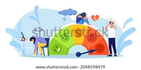 People are on the mood scale, stress rate. Frustration and stress, Emotional overload, burnout, overworking, depression diagnosis
Mental disorder. Vector illustration