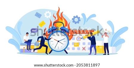 Deadline Disruption. Office Workers Working Overtime. People in High Stress Conditions. Many Work and Few Time. Exhausted, Frustrated Employee in Hurry. Panic and Acute Stress Disorder in Office