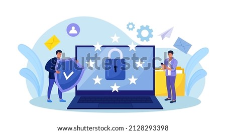 General privacy regulation for protection of personal data. GDPR and privacy politics. Personal information control and security. People protecting business data and legal information. Vector design Foto d'archivio © 