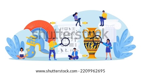 History school subject. Archeology. Students learning world history, greek and roman culture. People research ancient writing,piece of art, architecture. Studying of past. Science and education