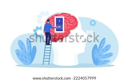 Emotional intelligence. Emotions turn on and off. Human head silhouette with emotion on or off toggle switch inside. Psychology, cognitive process. Ability to influence expressions. Brain activation