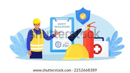 OSHA. Occupational Safety and Health Administration. Work Safety Regulations. Government Service Protecting at Job. Worker Security Protection Policy. Caution Regulation Document for Trauma Prevention