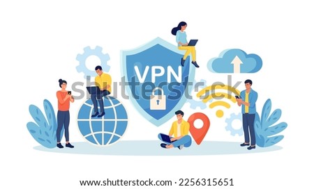 Virtual Private Network. People Using VPN Technology System to Protect his Personal Data in Smartphone, Computer. Secure Network Connection and Privacy Protection. Cyber Security, Traffic Encryption
