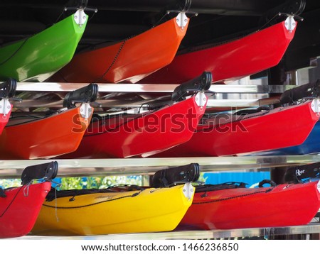 Similar – Image, Stock Photo Many canoes ready to go out