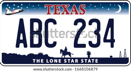 vehicle licence plates marking in Texas in United States of America