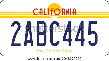 vehicle licence plates marking in California in United States of America