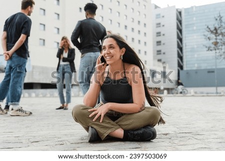 Image, Stock Photo Charming woman on stony coast