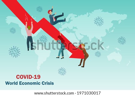 Business people falling from decline graph. Covid-19 pandemic impact to global economic recession and crisis. Business banruptcy, liquidation, unemployment and job lost in all career.