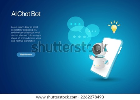 AI chat bot on mobile screen generate smart solution answer to user. Artificial intelligence robot answer questions provide refinement conversation and ideas. 3D vector.