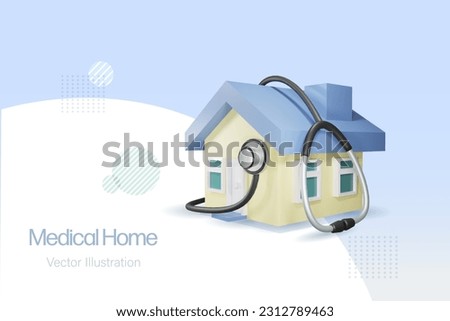 Home with stethoscope. Medical house, home inspection or family insurance concept. To inspect and diagnosis home health. 3D vector.