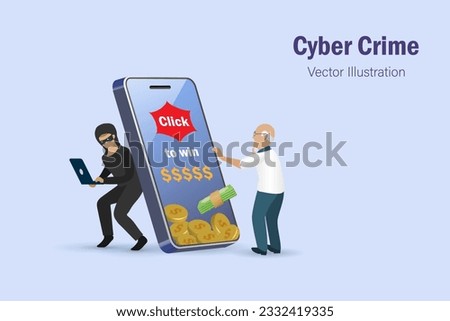 Hacker online phishing, scam fraud link on smartphone at senior man. Idea for digital online cyber crime, hacking, phishing, scaming and financial security concept.