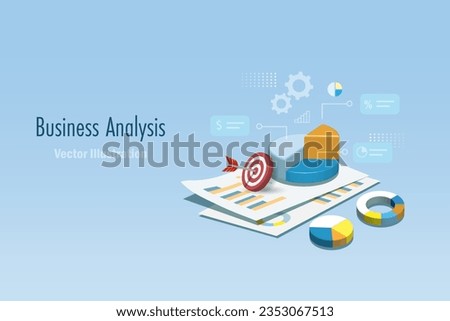 Business data research, marketing analysis, solution report for successful and achievement. 3D diagram graph on business paper report. Vector.