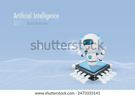 AI chat robot touch digital download bar on circuit board. Artificial intelligence technology revolution and development, machine learning. Implement of robotic science research. 3D vector.