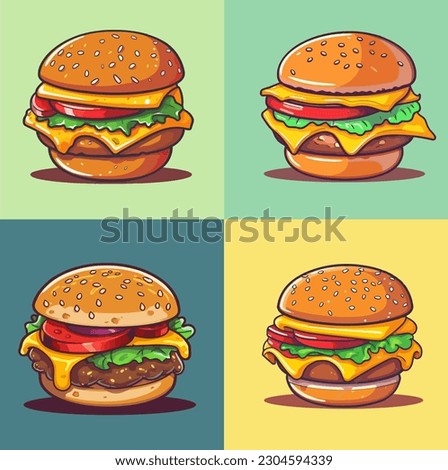 Burger Cheese Icon Set Vector Cartoon Flat Illustration