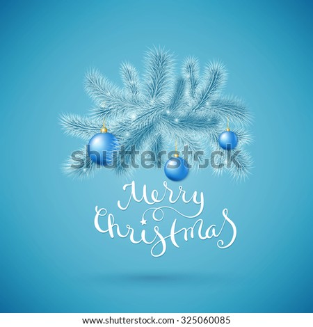 Beautiful Merry Christmas Card With Fir Tree And Balls Stock Photo