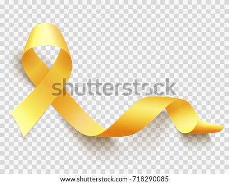 Realistic gold ribbon, childhood cancer awareness symbol, vector illustration