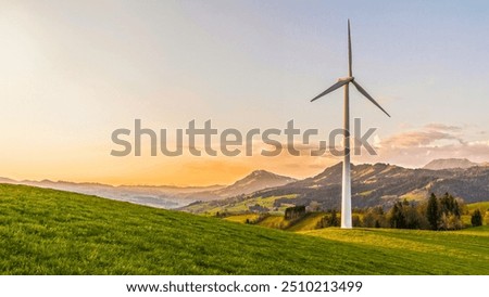 Similar – Image, Stock Photo Wind turbine against a blue sky with sun and clouds, Rhineland-Palatinate, Germany. alternative energy, new natural landscape