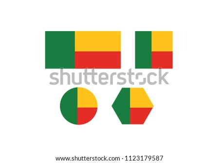 Benin national flag set symbol africa coat of arms emblem green yellow and red 