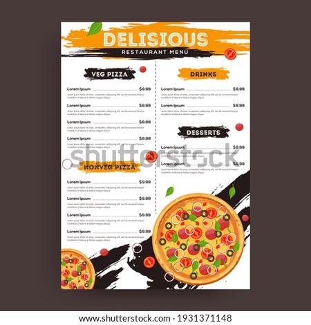 Pizza food menu for restaurant and cafe. Design template with hand-drawn graphic illustrations for print
