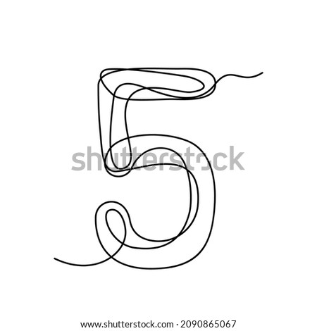Five, 5 is a digit, the number is displayed as one continuous line. vector illustration, minimalistic simple arabic numerals icon, logo Foto stock © 