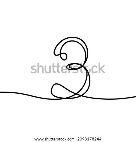 3, three, number, sign in the form of one continuous line. Mathematical symbol, minimalistic simple arabic numerals icon, logo. vector illustration Foto stock © 