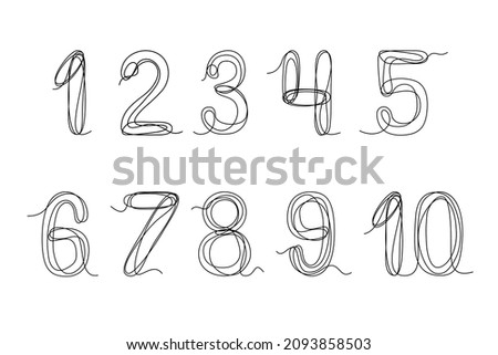 Arabic numerals. A set of decorative numbers drawn with one continuous line. Vector illustration isolated on white background. Сток-фото © 